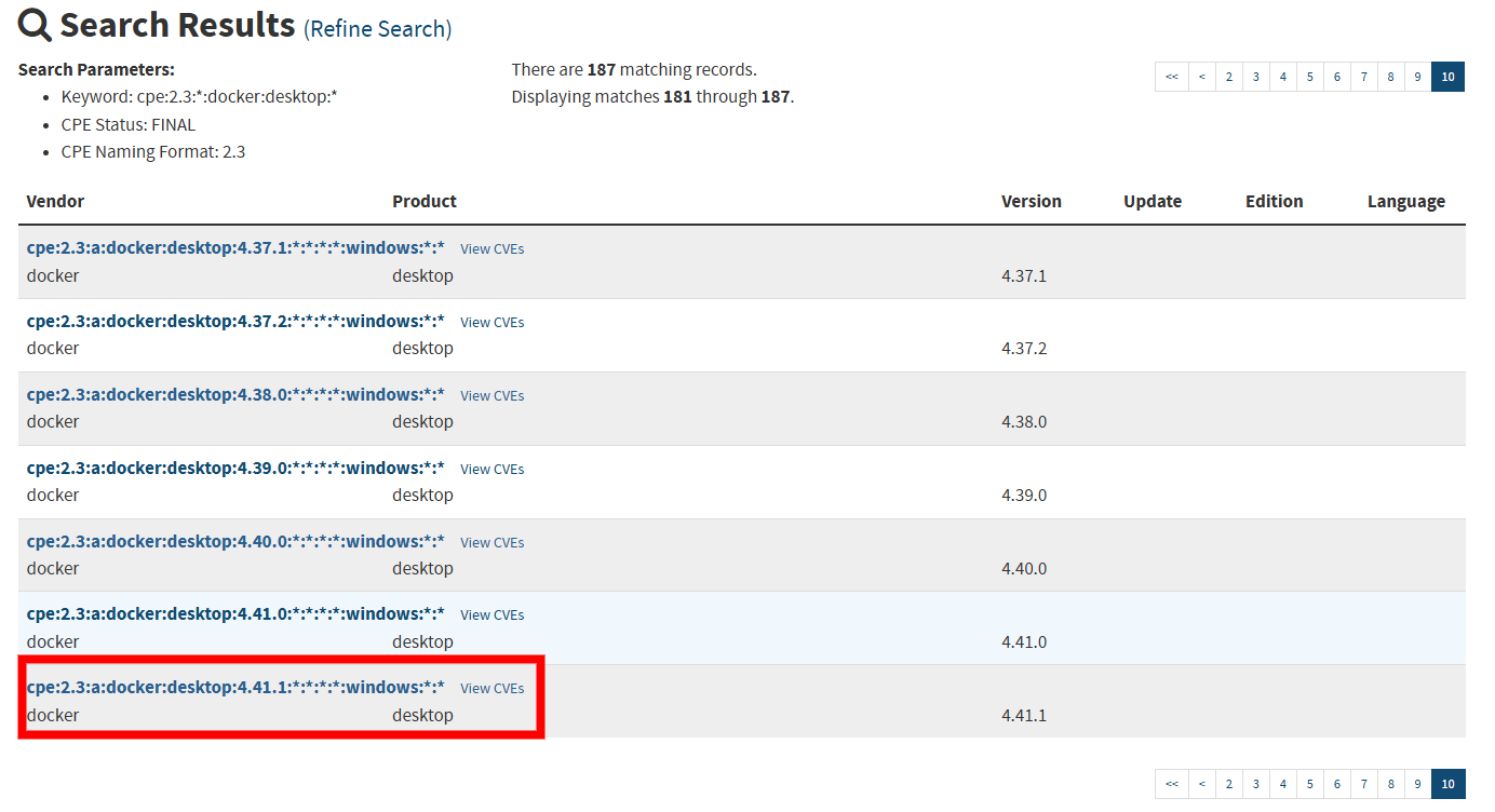 docker:desktopのNVD一覧